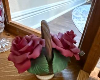 Vintage Capodimonte Porcelain Rose Basket Figurine