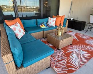 Wicker Sectional Outdoor Sofa with Teal Cushions