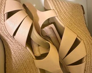 Michael Kors Women's Beige Leather Espadrille Wedge Sandals