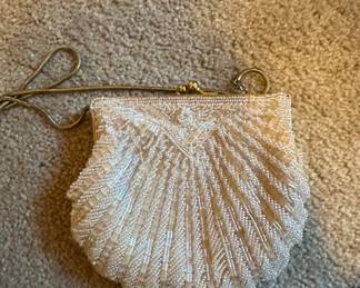 Vintage Beaded Seashell Clutch Evening Bag by Walborg or La Regale