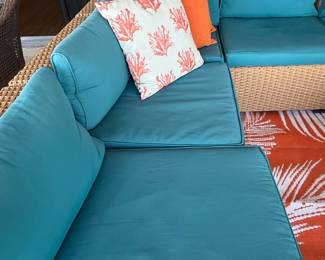 Wicker Sectional Outdoor Sofa with Teal Cushions