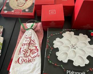 Lenox "Cookies for Santa" Plate and Pfaltzgraff "Winterberry" Snowflake Egg Tray with Kitchen Towel