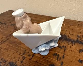 Lladro Porcelain Figurine - Little Stowaway Puppy in Paper Boat #6642