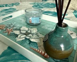 Coastal Themed Decorative Tray with Candle and Diffuser