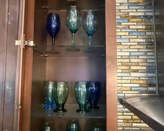 Assorted Colored Glassware Set with Ribbed and Bubbled Tumblers