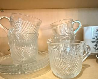 Vintage Arcoroc Canterbury Swirl Glass Coffee Cups and Saucers