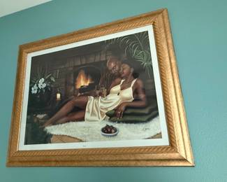 Romantic Couple by Fireplace Print by L. Brutto