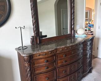 Antique Mahogany Nightstand with Marble Top