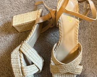 Women's Woven Platform Wedge Sandals with Ankle Strap