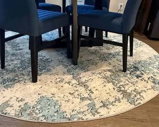 Roundhill Furniture Wendell Blue Velvet Channel Tufted Dining Chairs and Marble-Look Table Set