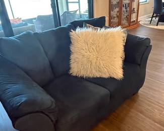 Signature Design by Ashley Darcy Navy Blue Upholstered Sectional Sofa with Chaise and Ottoman