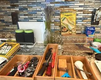 Kitchen Utensil Set, Veggetti Pro Electric Spiralizer, Copper Dish Rack, "HOUSE" Brand Coasters, and Reynolds Slow Cooker Liners