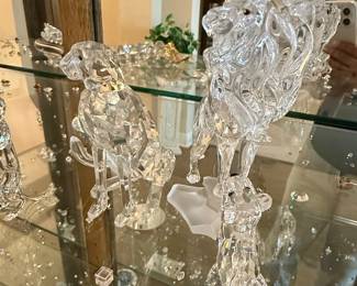 Swarovski Crystal Lion on Rock and Dog Figurine
