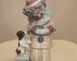 Lladro #5279 Pierrot with Concertina Porcelain Figurine with Dog