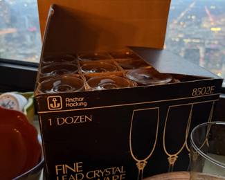 Anchor Hocking Corp Dozen Lead Crystal Champagne glasses $100