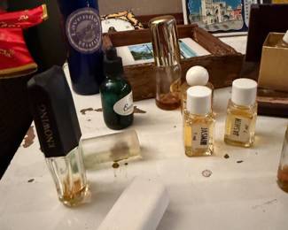 Vintage 7 ml bottles Fragonard Jasmin eau de cologne (3 white lid fragrances to the left) $30 each 