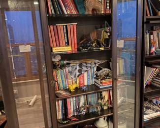 Antique Style Dark Wood Glass-Door Bookshelf w/ Glass-Panel Doors $800