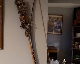 Decorative Native American style bow and arrow set,  featuring handmade natural materials, $750  