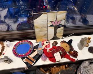  Handcrafted stained glass panel, 20th century, Design: Features a stylized lotus or tulip flower design,  $130