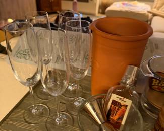 Traditional Terracotta Wine Cooler/Chiller $30.00, 5 Champagne Flute Set $60, 1 oz and 2 oz cone $10