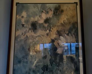 Framed abstract watercolor painting titled "Coulee I" by artist Victoria Borges | $250