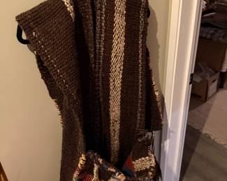 Brown hand-woven tribal wool poncho, heavy, textured "chunky" weave made of natural wool $215