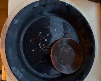 Aventurina Black Glass Serving Platter $45 | Small Copper plate $28