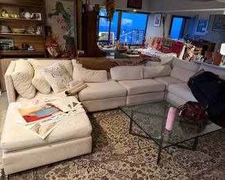 U Shape Cloud Sofa with 2 ottomans, upholstered in a clean, off-white textured fabric $2,500