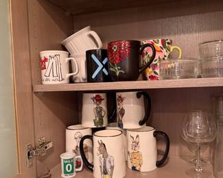 Assorted Mugs $15 each | Small antique glass bowls set of 3 $30 | Wine glasses x2 $35 