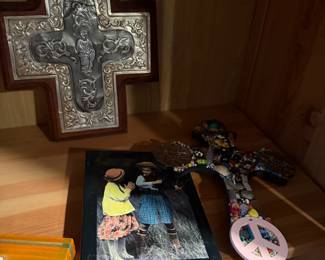 Traditional Silver Byzantine Cross on a dark wooden base $85