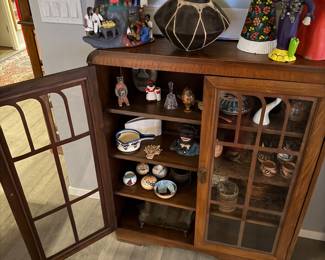 Vintage Glass-Front Display Cabinet – Rounded Edge Wood Double Door cabinet in Dark Walnut | $1,009 