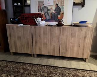 Light brown Console Ikea Storage combination with doors, Lappviken walnut effect light gray $380  