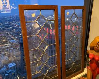 Art Deco style leaded glass panels, often repurposed as decorative wall art, Set $550 