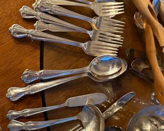 Antique detailed silverware set Spoons, Forks, Butter Spread knives, sea shell spoon design $75$