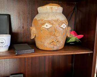Studio pottery face jar / folk art ceramic head vessel (handbuilt, mid–late 20th c.) Price $495
