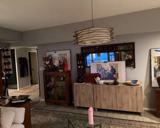 Light brown Console Ikea Storage combination with doors, Lappviken walnut effect light gray $380  