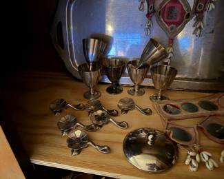 Set of 6 Vintage Silver-Plated Cordial Goblets, These pieces feature a classic flared bowl on a short pedestal base and are ideal for serving liqueurs or cordials $80