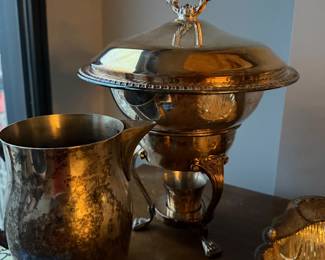 intage silver-plated chafing dish or buffet warmer $110 | Silver water pitcher $90