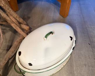 White enamel oval roasting pan $90