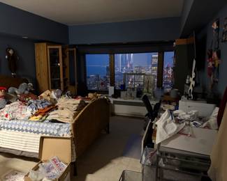 Queen Platform bed with decorative woven textured headboard and footboard, $350,  two-door storage armoire  wood and class,  Approx, 8-10ft" $600 