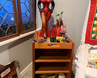 Three-tier wooden utility cart, with removable top tray, The top tray includes integrated cut-out handles, making it easy to lift and carry items for serving, $130  