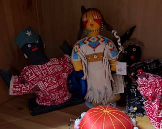 Vintage Folk Art Cloth Doll Group (Wizard, Native American Beaded Figure, & Handmade Characters) $40 each