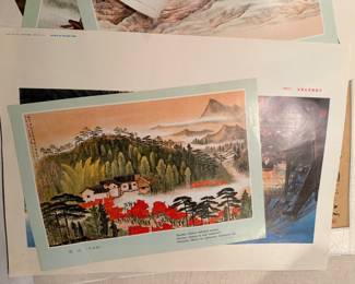  Chinese landscape art prints; Shaoshan Print: Reproduction of a traditional Chinese landscape painting,  works by or attributed to the influential 20th-century Chinese painter Li Keran (1907–1989), $25 