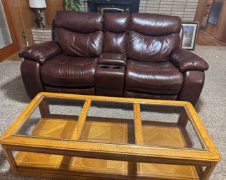 Leather motion love seat 