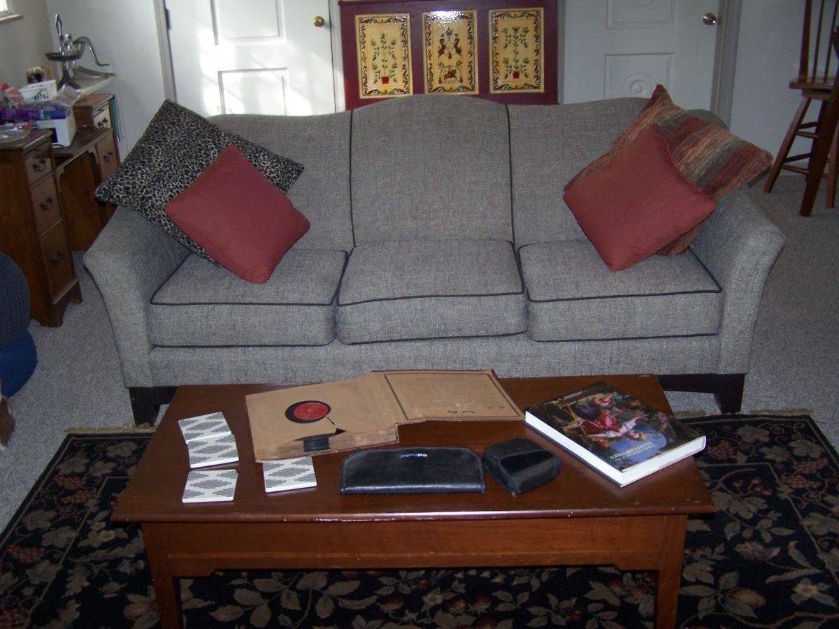 GRAY SOFA, COFFEE TABLE & SMALLS