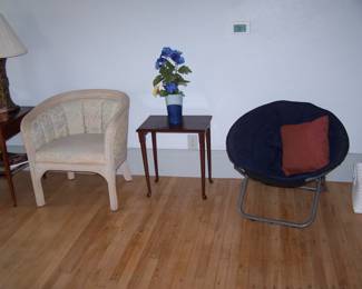 BUCKET CHAIR, EASY CHAIR & SMALL TABLE