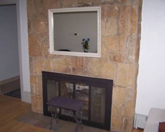 WHITE-FRAMED MIRROR & FIRESIDE BENCH