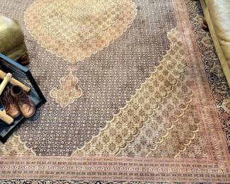 Fine Persian Tabriz fish design combination of silk & wool hand woven in Iran 9'10"x13'5".  A show stopper!