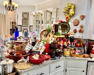 Stocked kitchen with so many pots and pans, bakeware, Williams Sonoma, Crate & Barrel, and Pier 1.