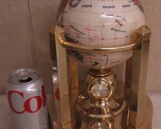 Gem Stone Globe w/3 Time Zone Clocks & Thermometer